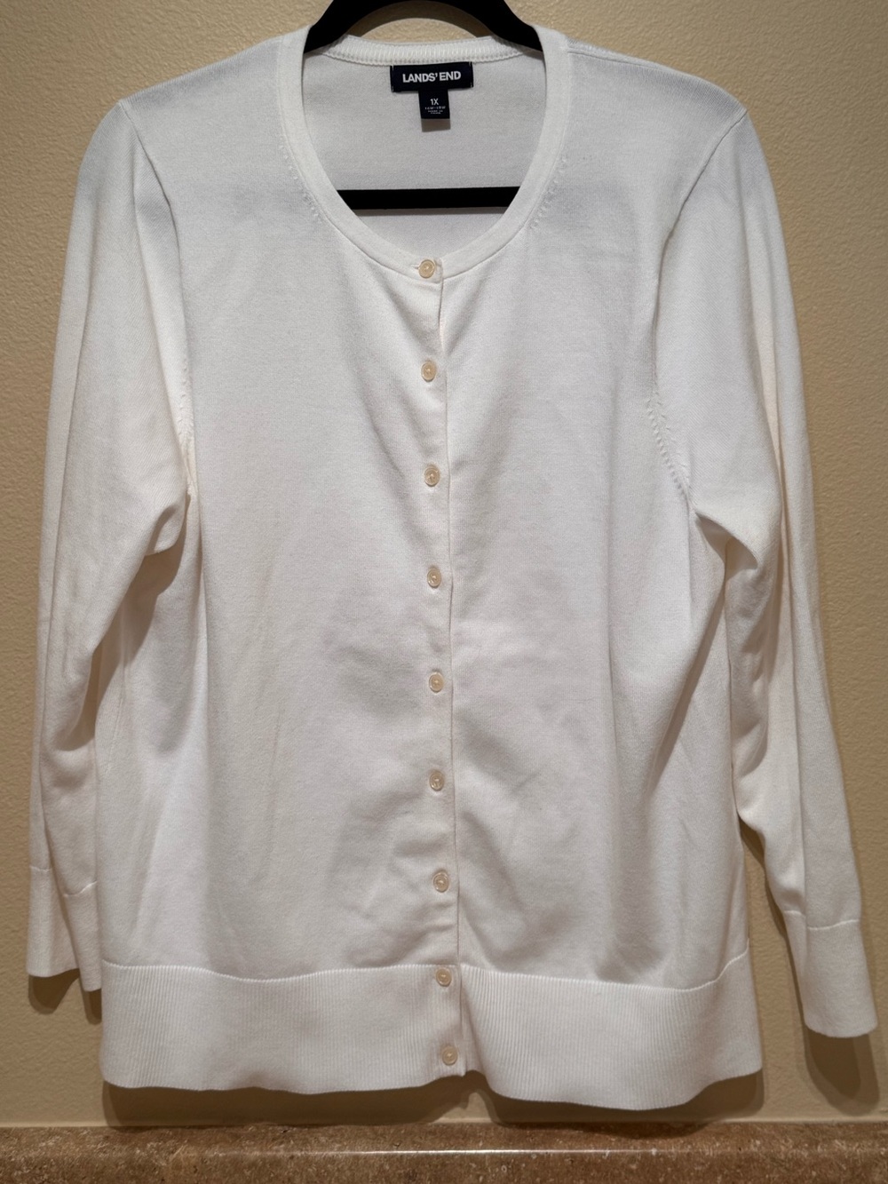 Lands’ End - Women’s Classic Cardigan - Size 1X / 16w-18w - White